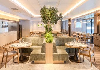 旬の食材をカジュアルフレンチに昇華した料理をご提供しております。
緑を基調とした空間で優雅な時とお食事をお楽しみください。