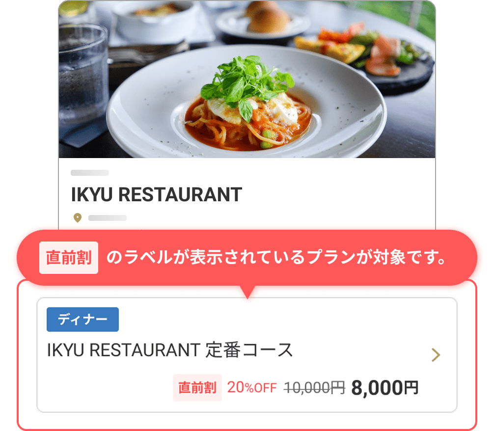 直前割のラベルが表示されているプランが対象です